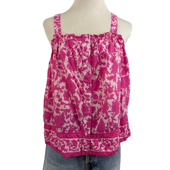 J. Crew Top Women's Small Button Front Tank Adjustable Strap Rosebud Floral Pink - Picture 2 of 15